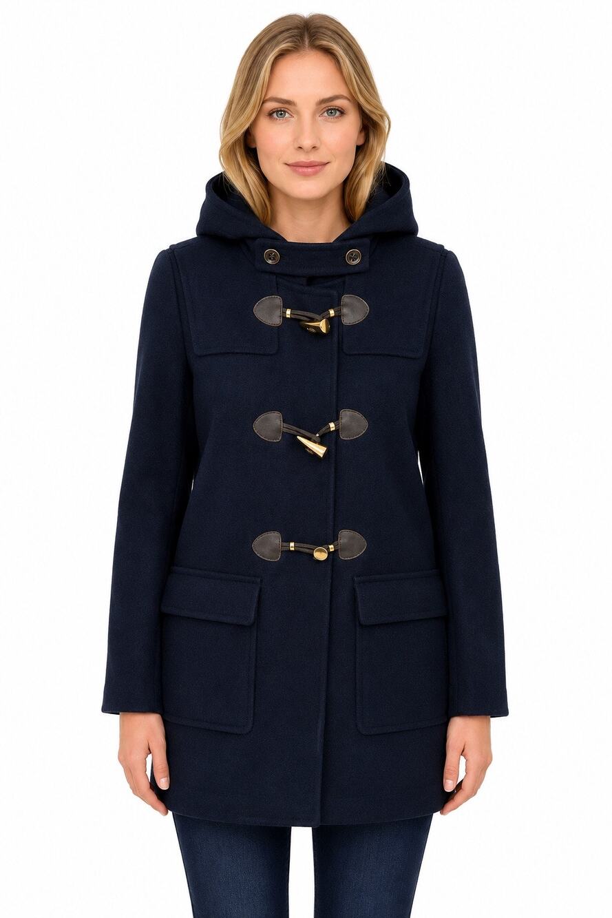 Michael Kors Navy Wool Blend Hooded Duffle Coat Women’s Small Toggle Front